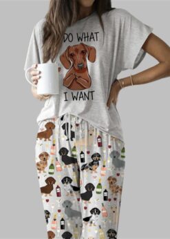Dachshund Wine Casual Pajama Set For Women