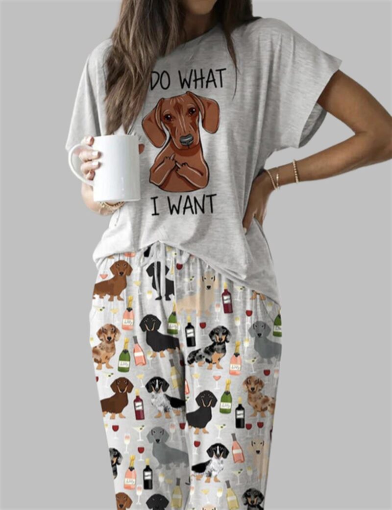 Dachshund Wine Casual Pajama Set For Women