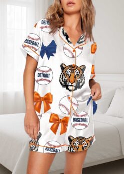Detroit Tigers Baseball And Bows Pajama Set