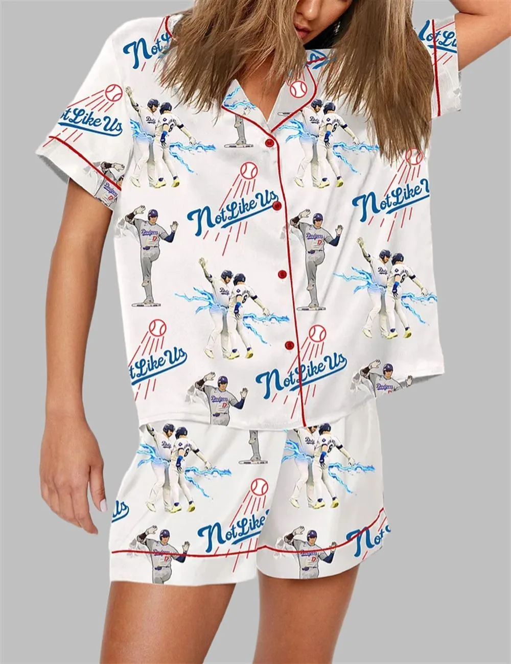 Dodgers Baseball Not Like Us Pajama Set - Image 3