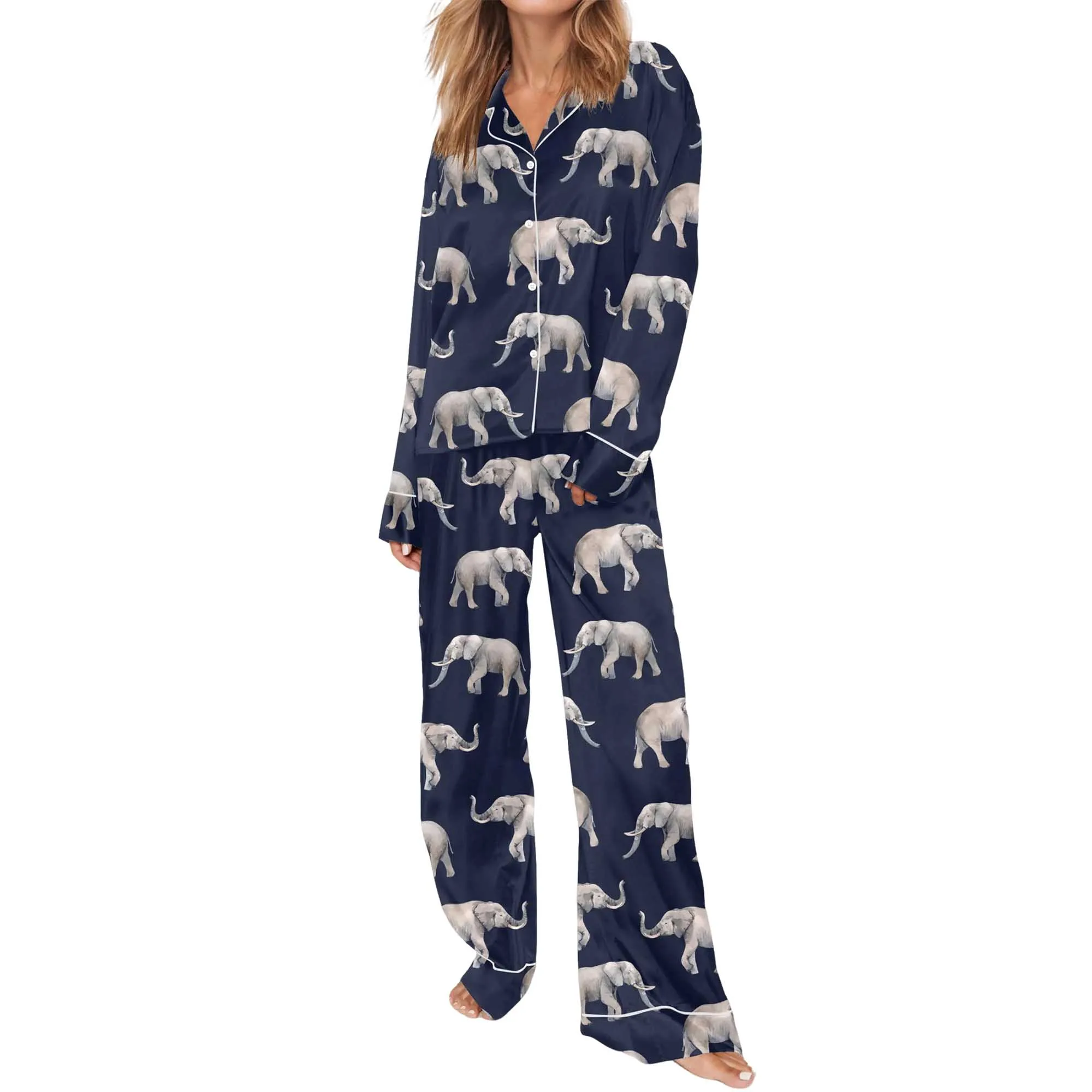 Elephant Satin Pajama Set For Women - Image 5