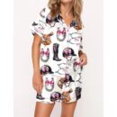 Equestrian Bow Satin Pajama Set For Women
