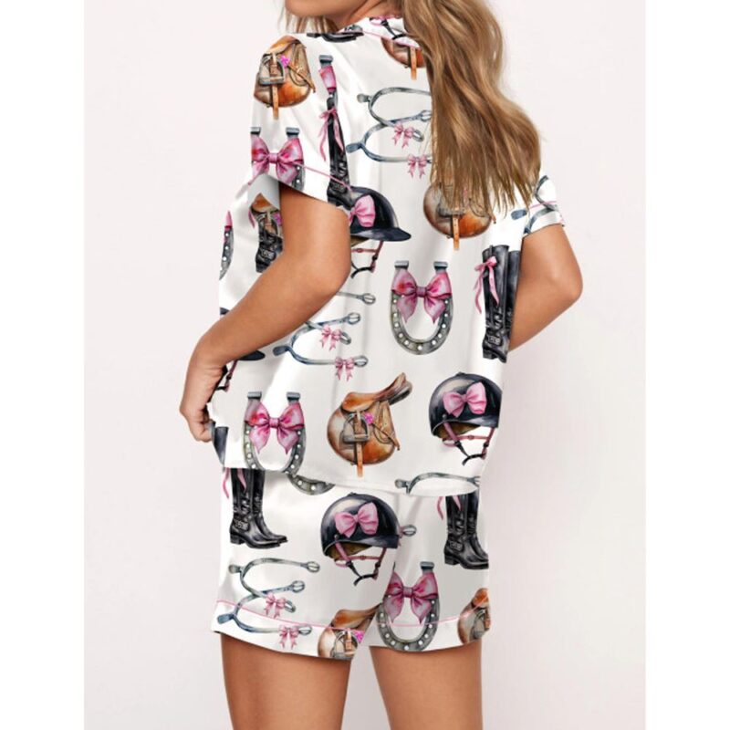 Equestrian Bow Satin Pajama Set For Women - Image 2