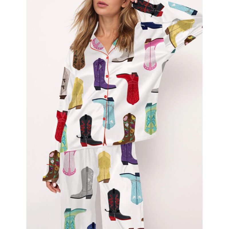 Music Tour Cowboy Boots Satin Pajama Set For Women - Image 2