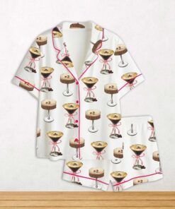 Espresso Martini Pink Bow Short Sleeve Satin Pajama Set For Women