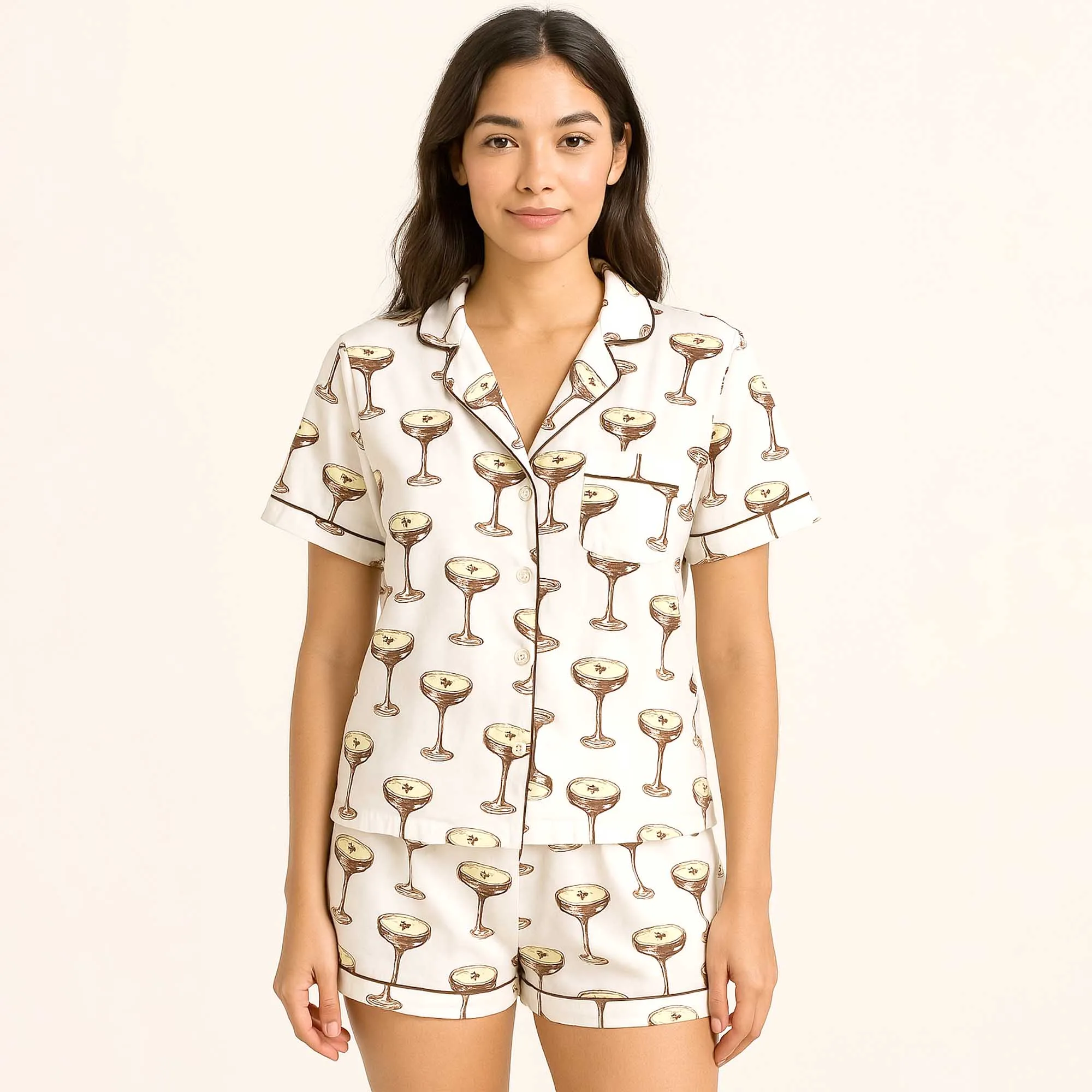 Espresso Martini Satin Pajama Set For Women