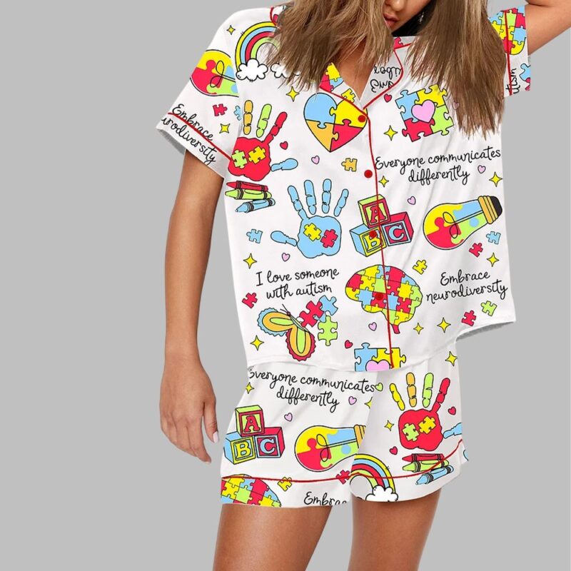 Everyone Communicates Differently Autism Month Pajama Set - Image 3