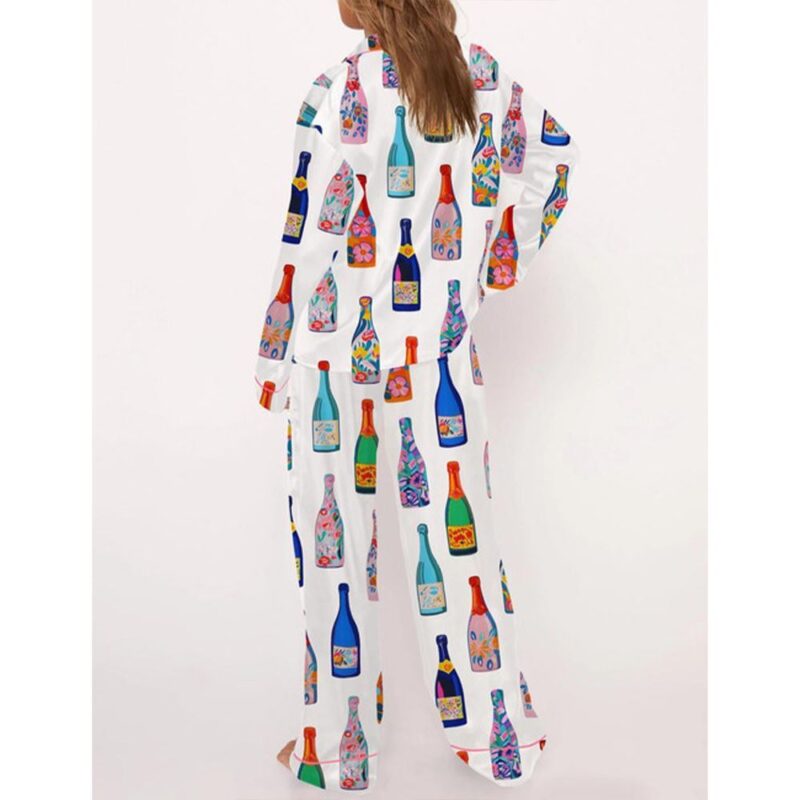 Floral Champagne Bottle Pajama Set For Women - Image 3