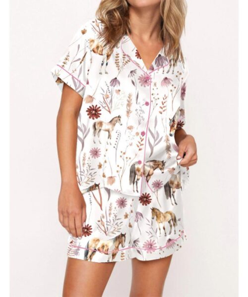 Floral Horse Pajama Set For Women