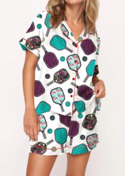 Flowers Pickleball Satin Pajama Set For Women