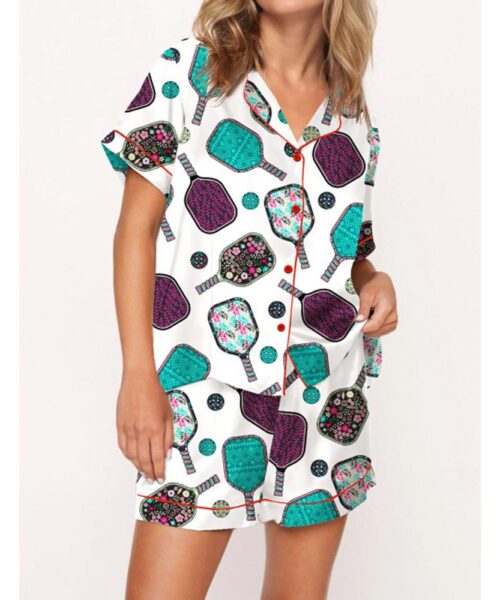 Flowers Pickleball Satin Pajama Set For Women
