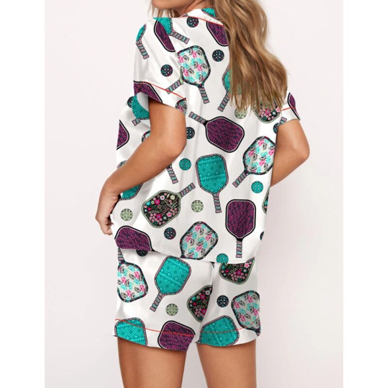 Flowers Pickleball Satin Pajama Set For Women - Image 2