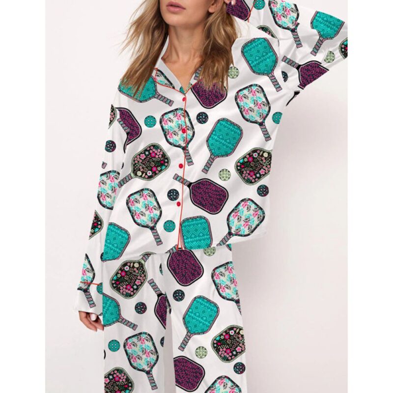 Flowers Pickleball Satin Pajama Set For Women - Image 3