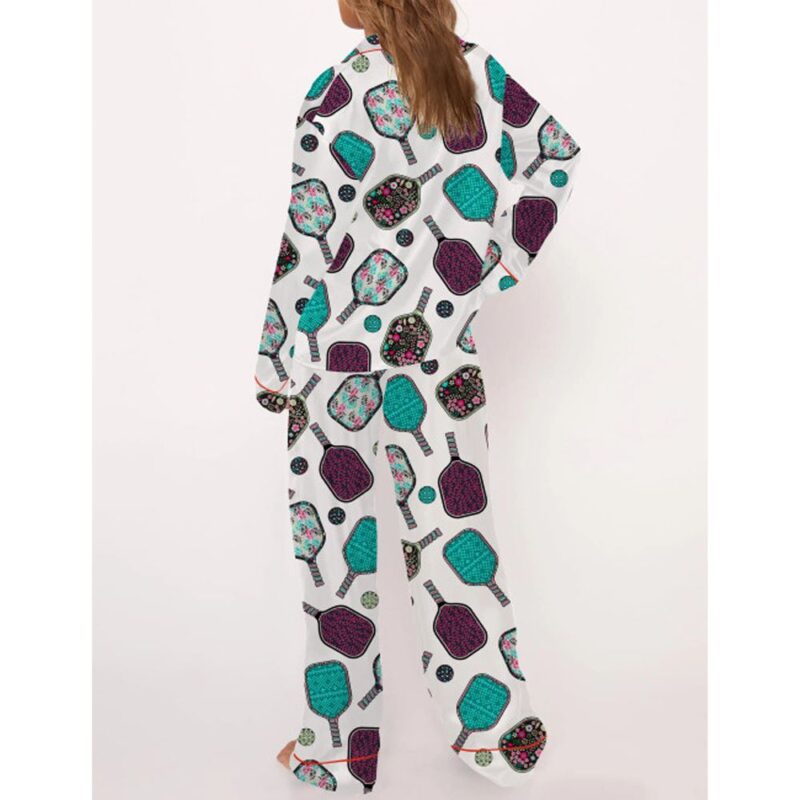Flowers Pickleball Satin Pajama Set For Women - Image 4