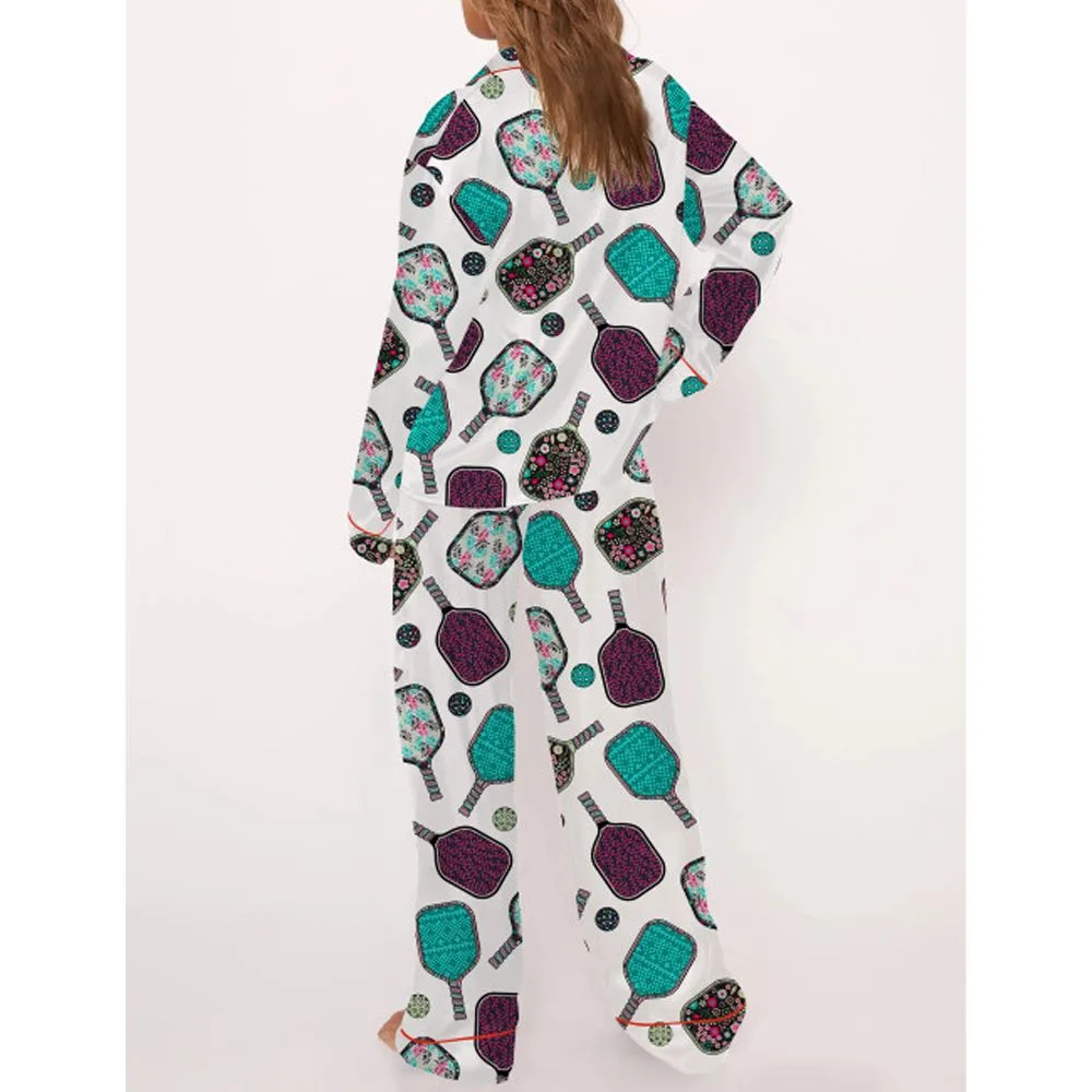 Flowers Pickleball Satin Pajama Set For Women - Image 4