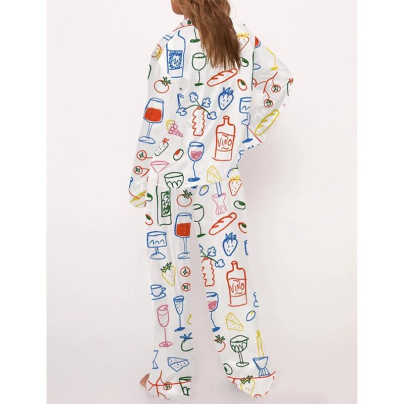 Food And Drinks Satin Pajama Set For Women - Image 3