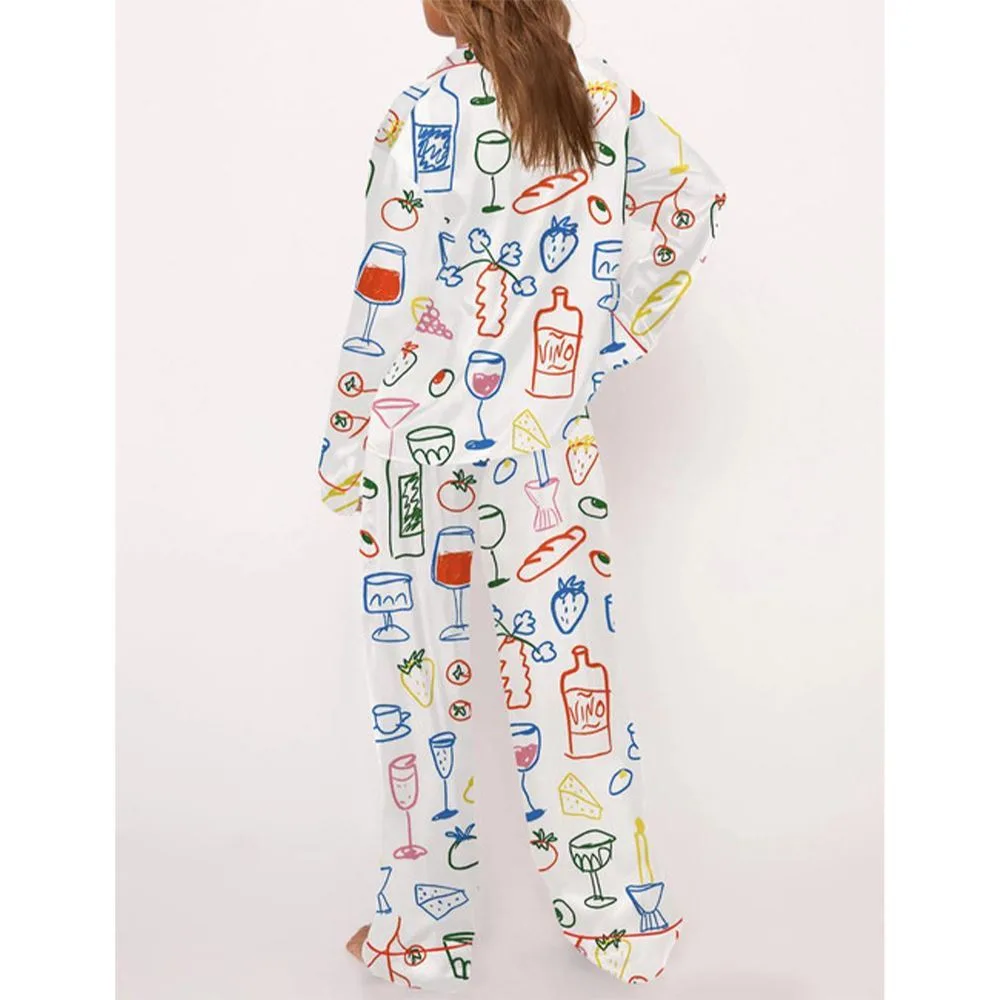 Food And Drinks Satin Pajama Set For Women - Image 3