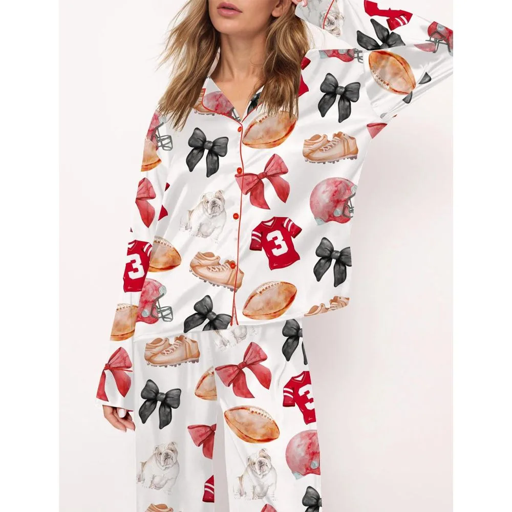 Football Satin Pajama Set For Women - Image 2