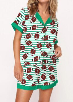 Football Stripes Satin Pajama Set For Women