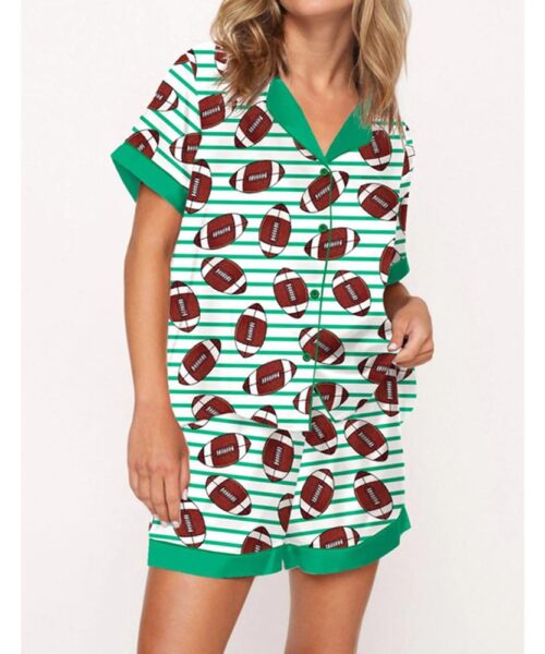 Football Stripes Satin Pajama Set For Women
