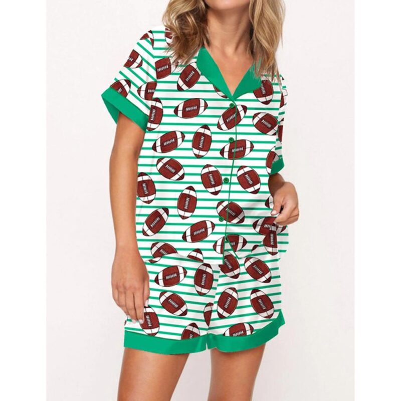 Football Stripes Satin Pajama Set For Women
