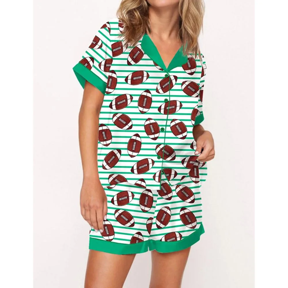 Football Stripes Satin Pajama Set For Women