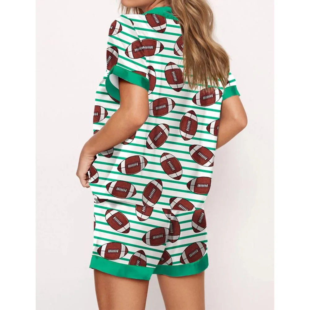 Football Stripes Satin Pajama Set For Women - Image 2