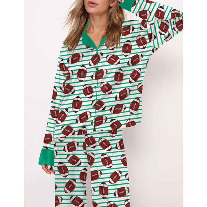Football Stripes Satin Pajama Set For Women - Image 3
