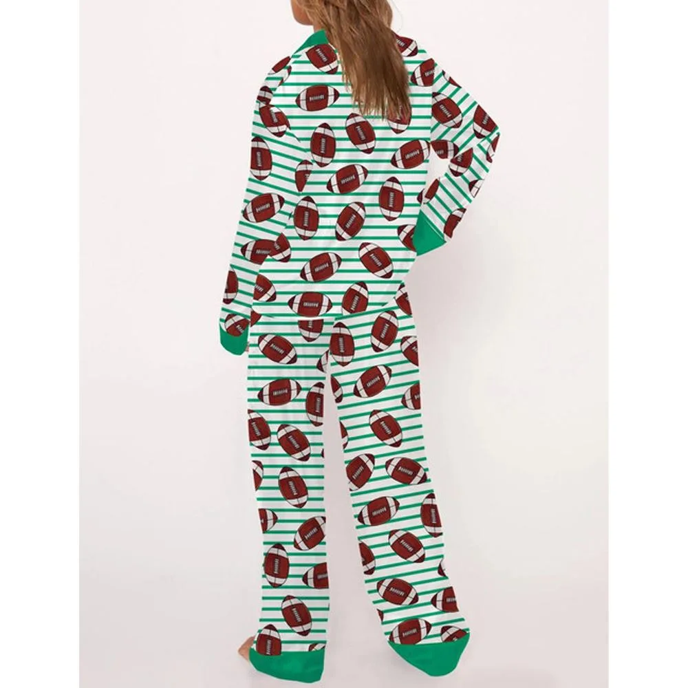 Football Stripes Satin Pajama Set For Women - Image 4