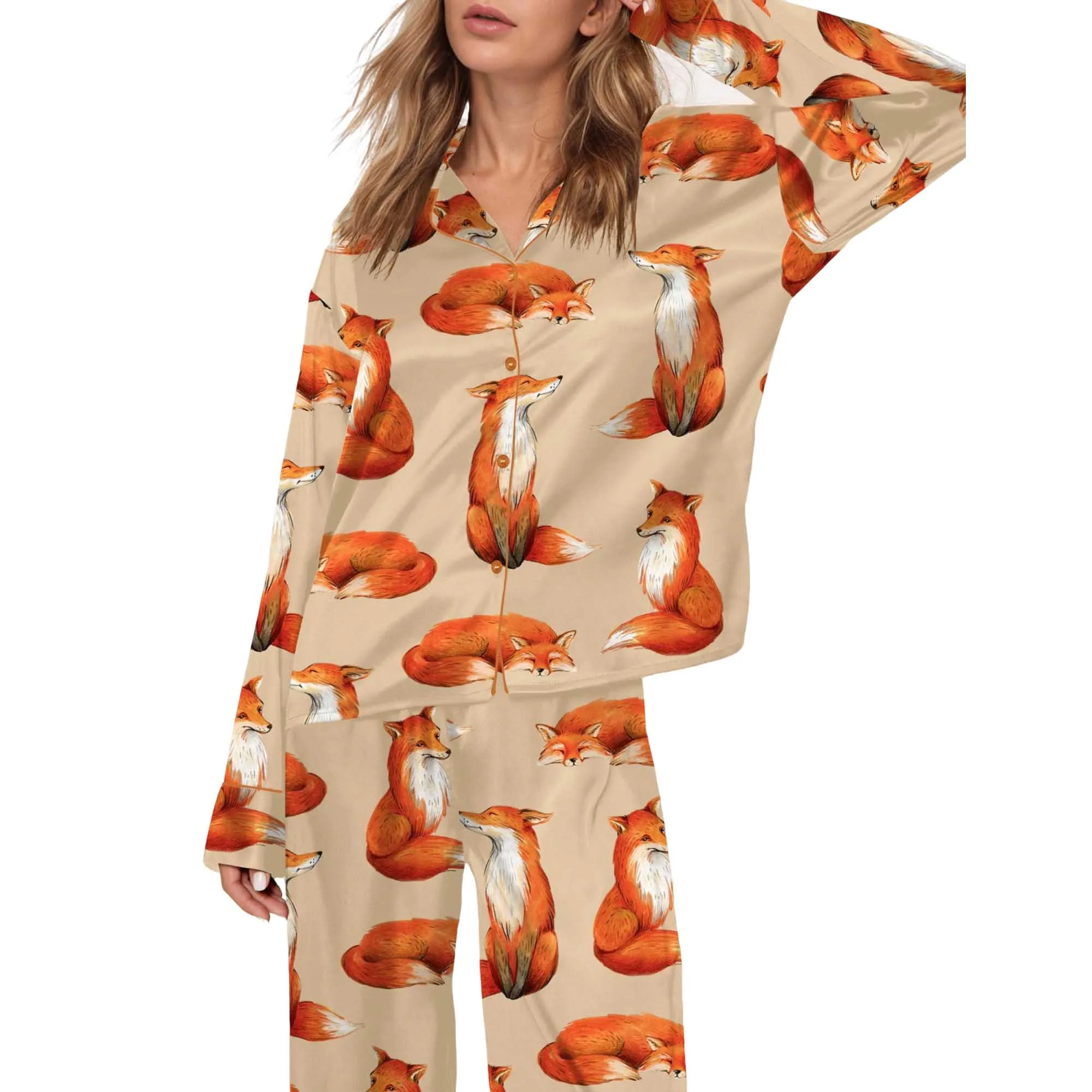 Fox Satin Pajama Set For Women - Image 2