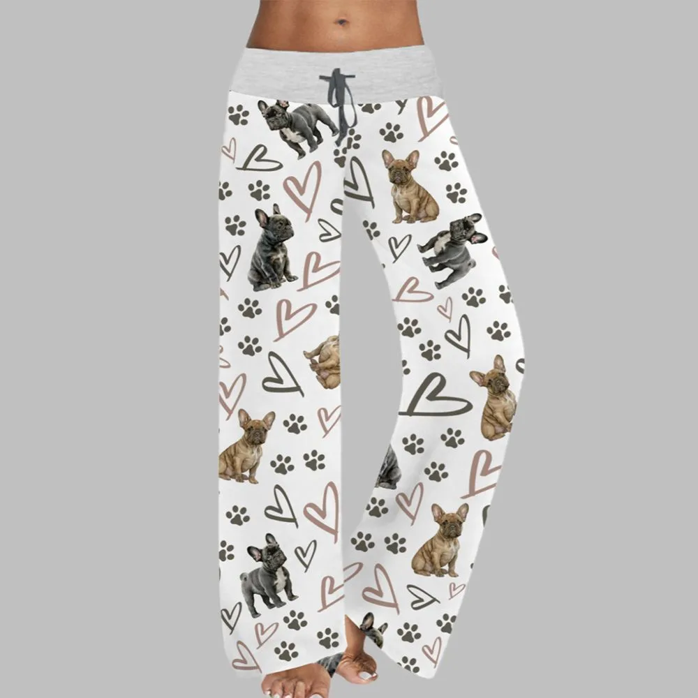 French Bulldog Hearts Contrast Wide Leg Pants For Women - Image 2