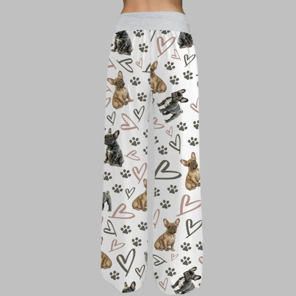 French Bulldog Hearts Contrast Wide Leg Pants For Women - Image 3