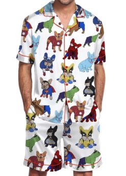 French Bulldog Superhero Men's Satin Pajama Set