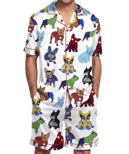 French Bulldog Superhero Men's Satin Pajama Set