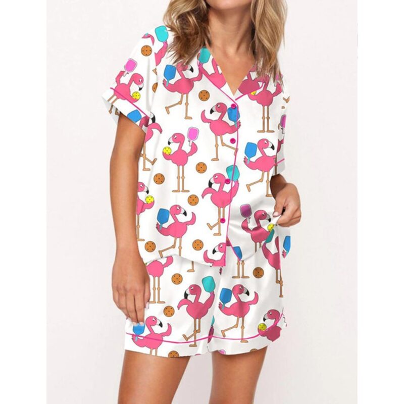 Funny Flamingo Pickleball Satin Pajama Set For Women