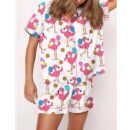 Funny Flamingo Pickleball Satin Pajama Set For Women