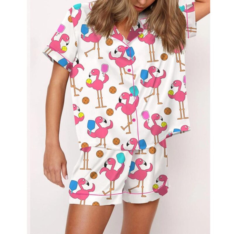 Funny Flamingo Pickleball Satin Pajama Set For Women - Image 2
