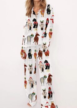 Funny Horse Christmas Satin Pajama Set For Women