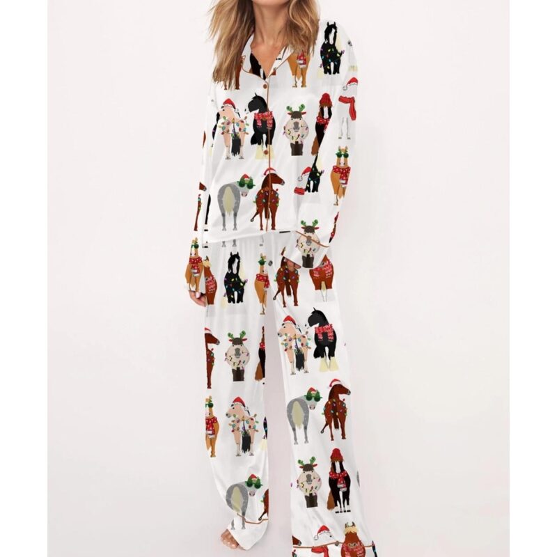 Funny Horse Christmas Satin Pajama Set For Women