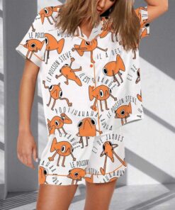 Funny Le Poisson Steve Orange Pajama Set For Women