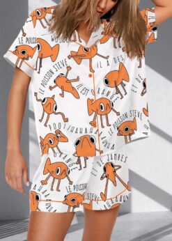 Funny Le Poisson Steve Orange Pajama Set For Women