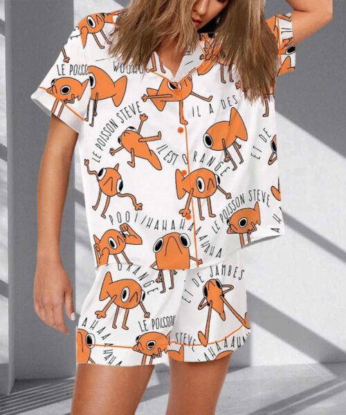 Funny Le Poisson Steve Orange Pajama Set For Women