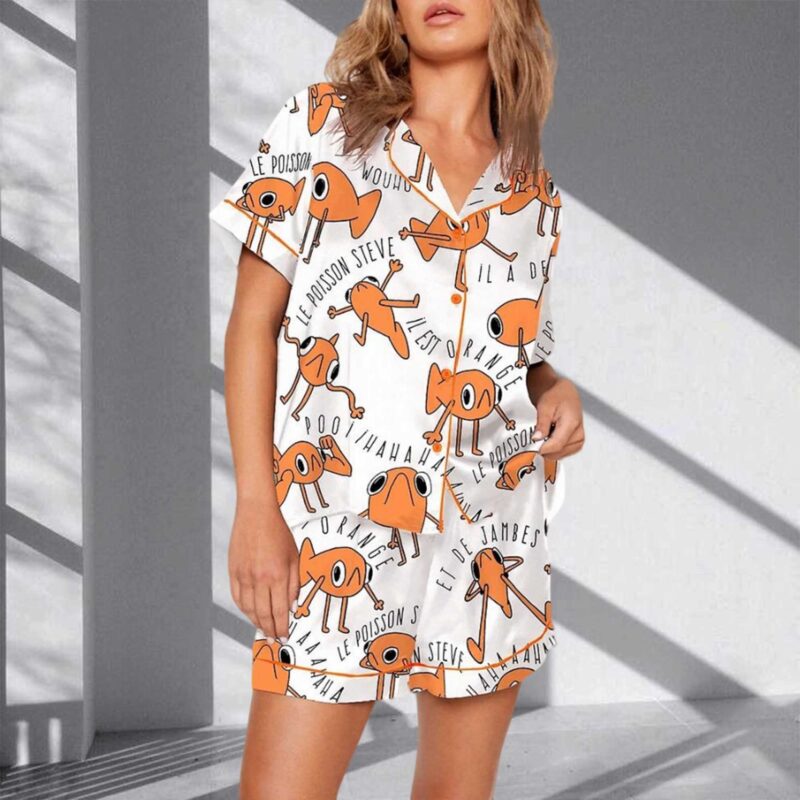 Funny Le Poisson Steve Orange Pajama Set For Women - Image 2