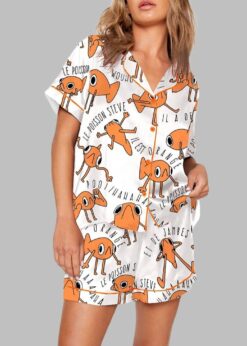 Funny Le Poisson Steve Orange TikTok Print Pajama Set