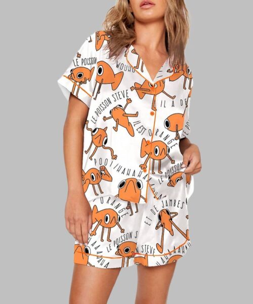 Funny Le Poisson Steve Orange TikTok Print Pajama Set