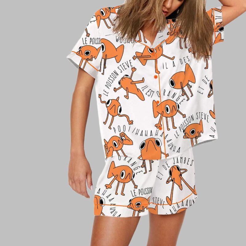 Funny Le Poisson Steve Orange TikTok Print Pajama Set - Image 2