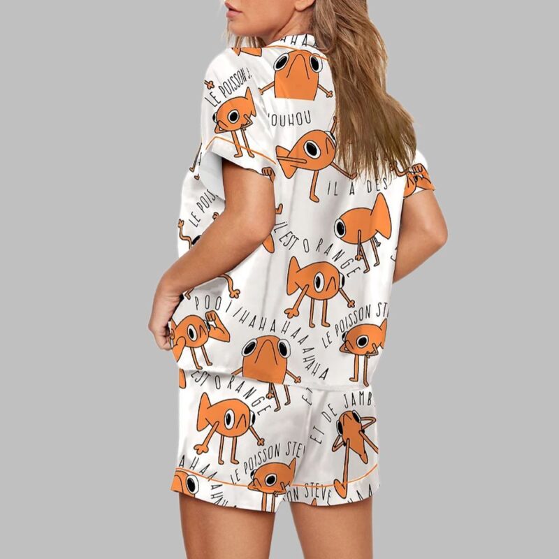 Funny Le Poisson Steve Orange TikTok Print Pajama Set - Image 3