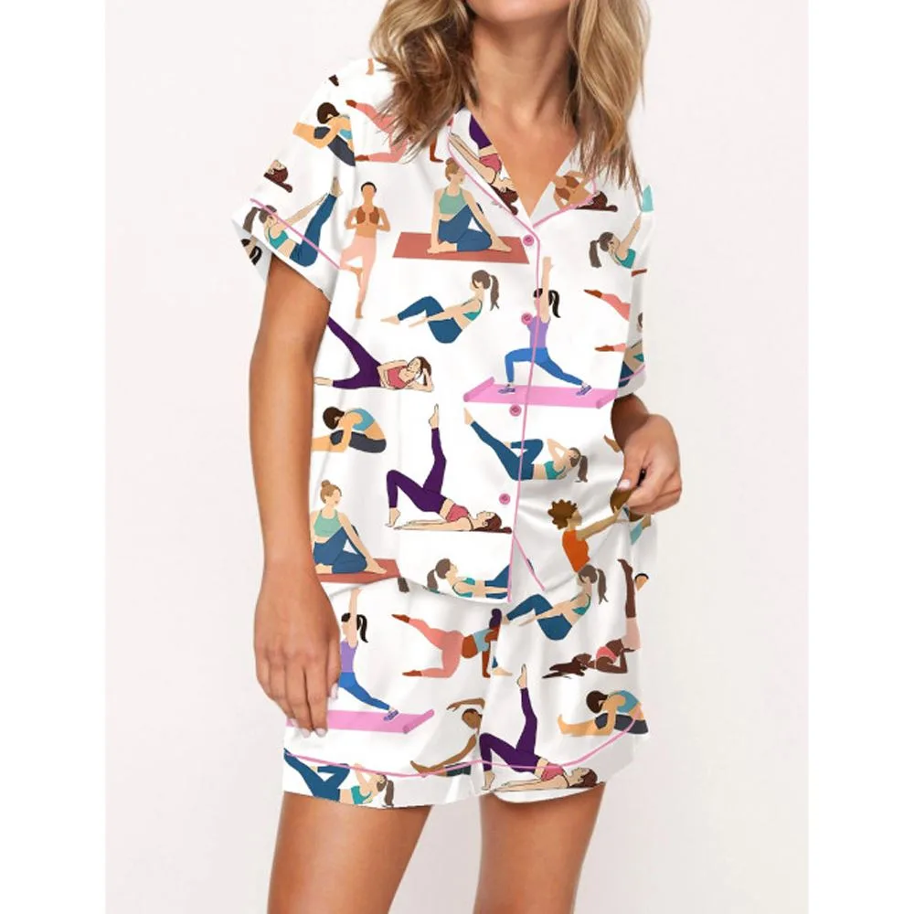 Funny Pilates Satin Pajama Set For Women