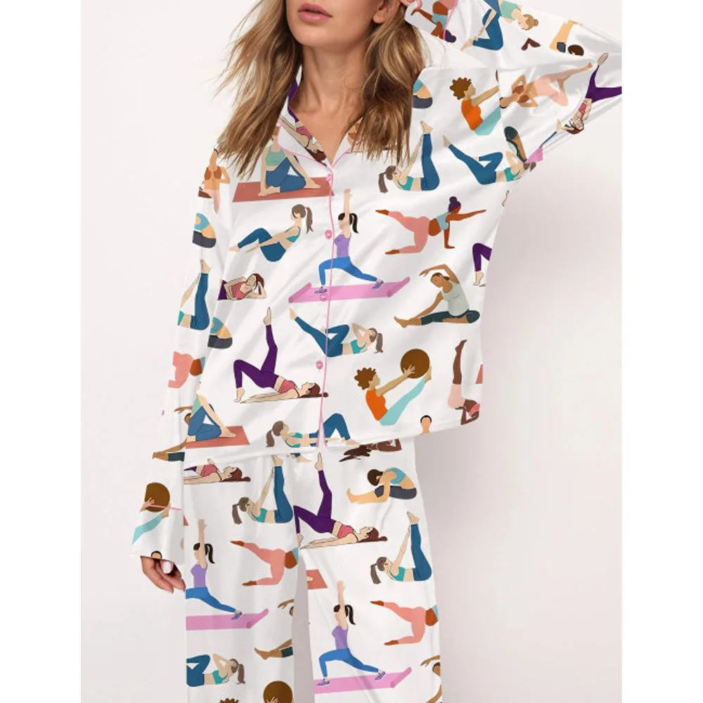 Funny Pilates Satin Pajama Set For Women - Image 2