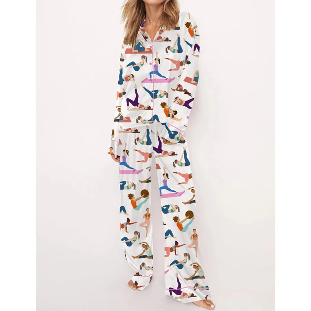 Funny Pilates Satin Pajama Set For Women - Image 3